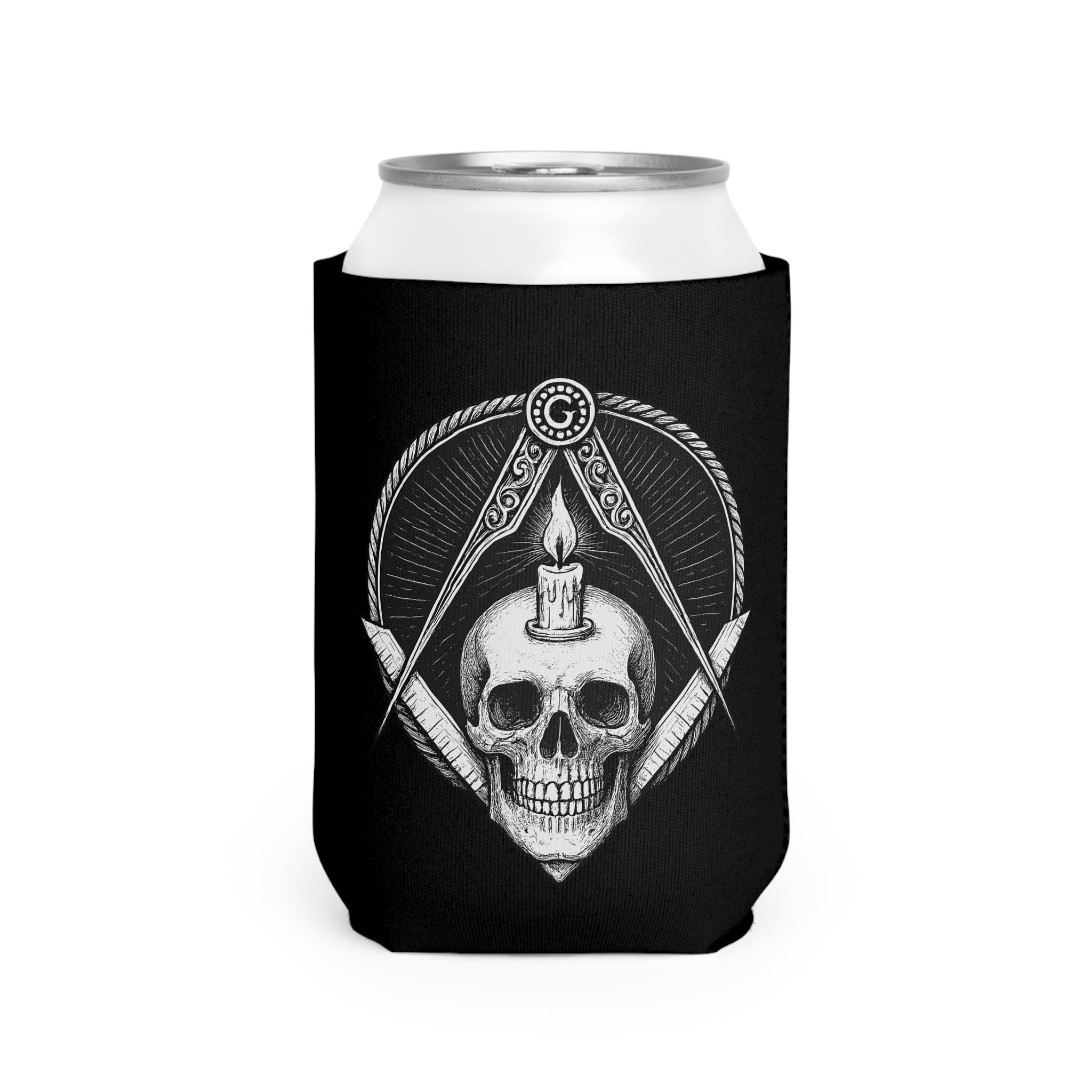 Masonic Skull Can Cooler Sleeve | Unique Drink Holder for Parties, Halloween, Gifts, Barware, and Decor