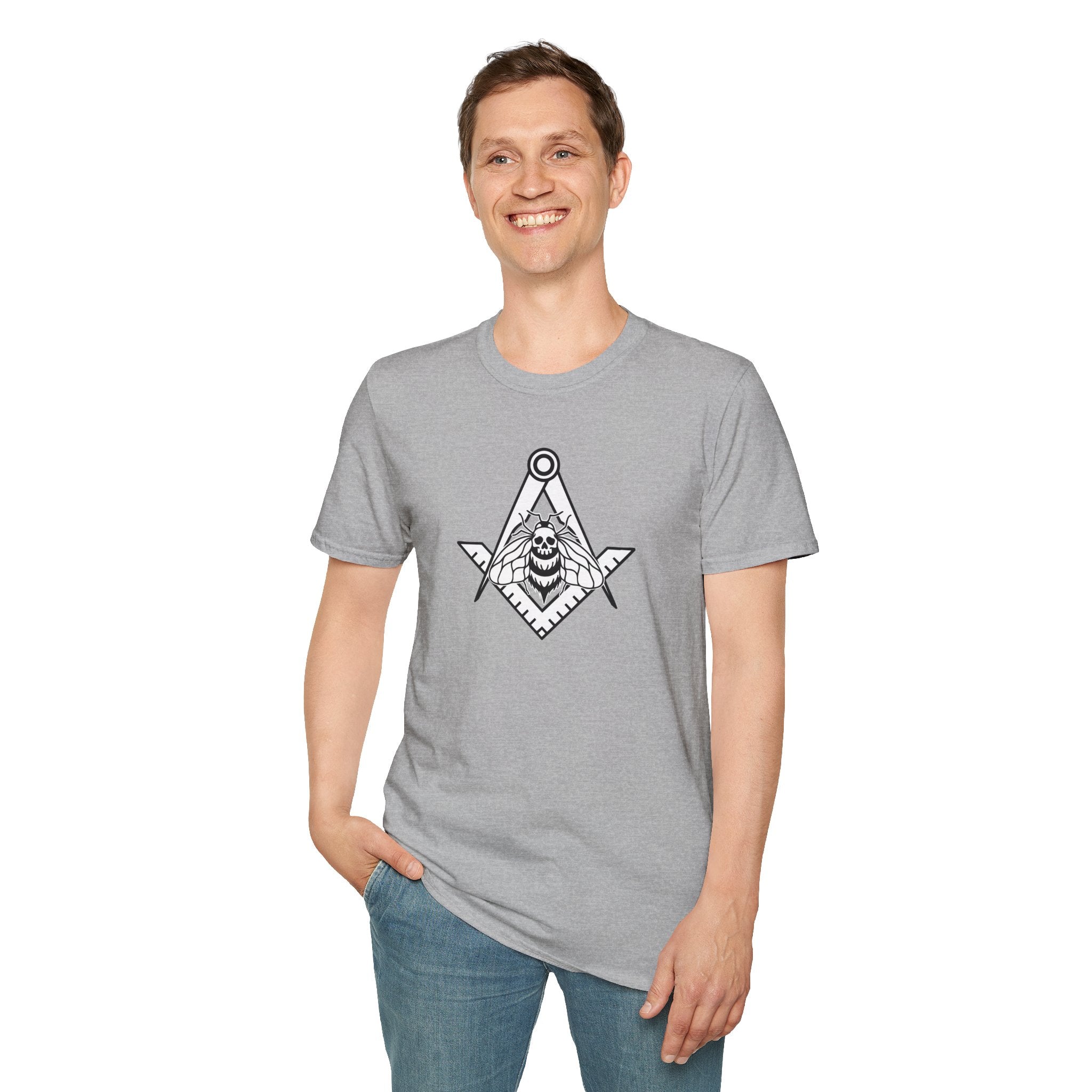 Unique Skull and Compass Design Unisex T-Shirt, Perfect for Masonic Events, Gift for Occasions, Casual Wear, Unique Gift Idea