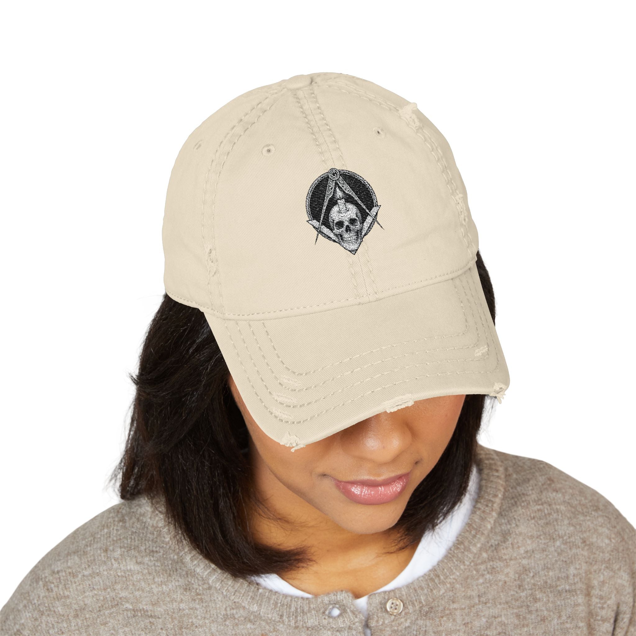 Distressed Dad Hat with Skull Embroidery, Vintage Style Cap, Casual Outdoor Hat, Gift for Dads, Everyday Wear, Trendy Accessory