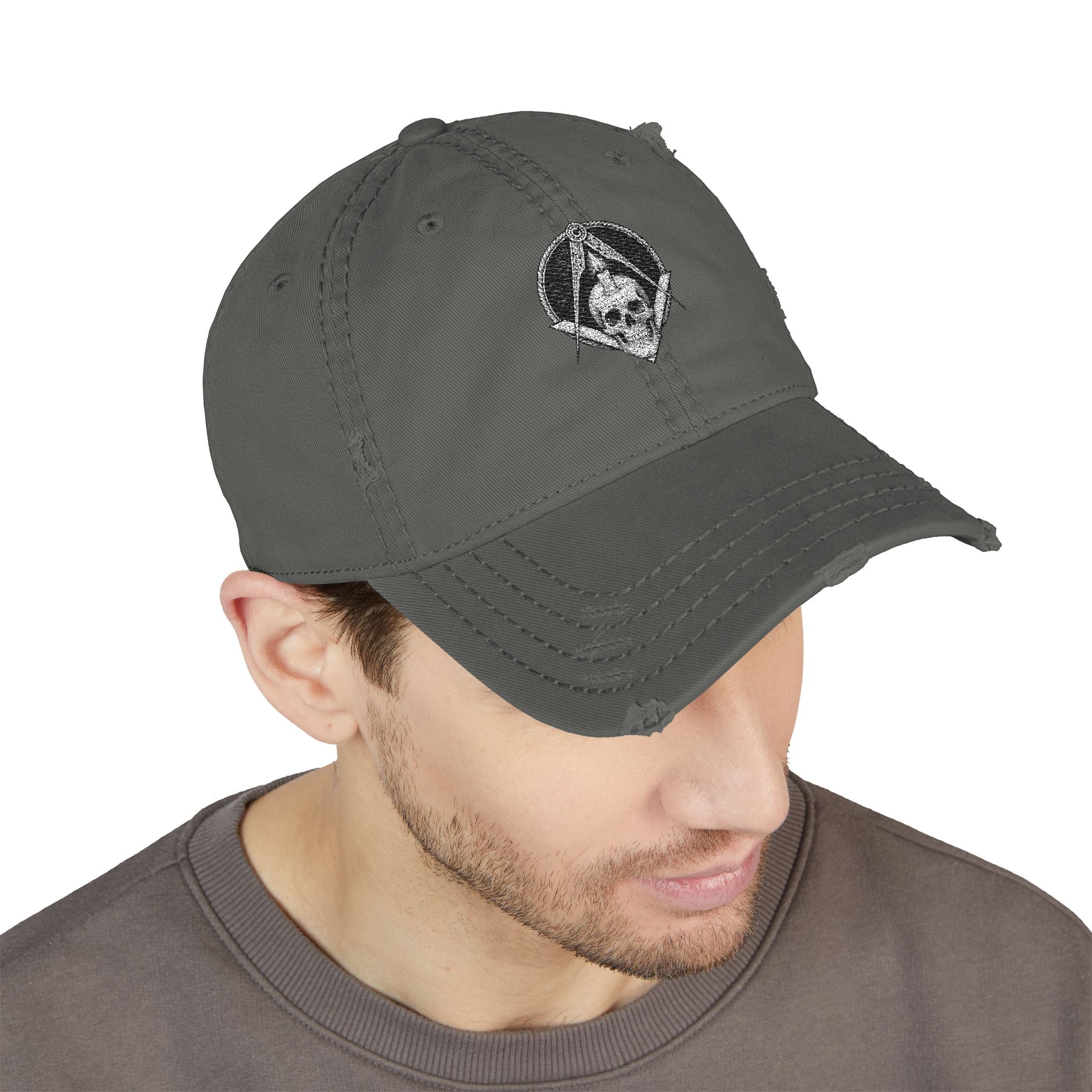 Distressed Dad Hat with Skull Embroidery, Vintage Style Cap, Casual Outdoor Hat, Gift for Dads, Everyday Wear, Trendy Accessory