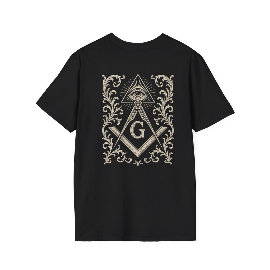 Masonic Graphic Tee, Unisex Softstyle T-Shirt with Eye Design, Freemason Gift, Casual Wear, Vintage Style, Unique Masonic Shirt