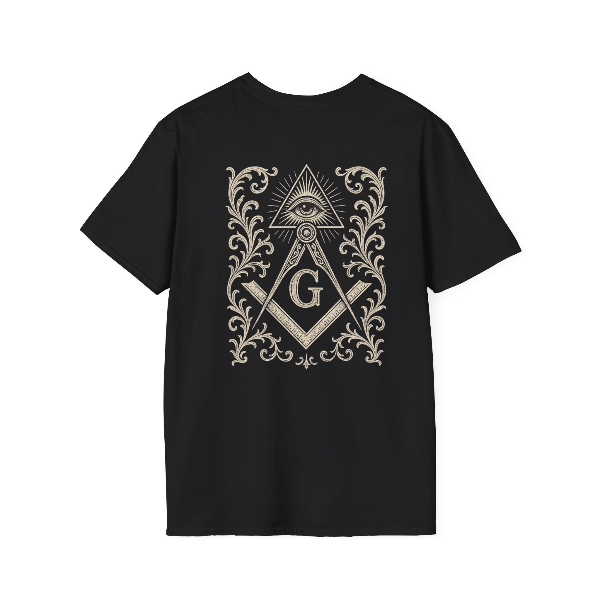Masonic Graphic Tee, Unisex Softstyle T-Shirt with Eye Design, Freemason Gift, Casual Wear, Vintage Style, Unique Masonic Shirt