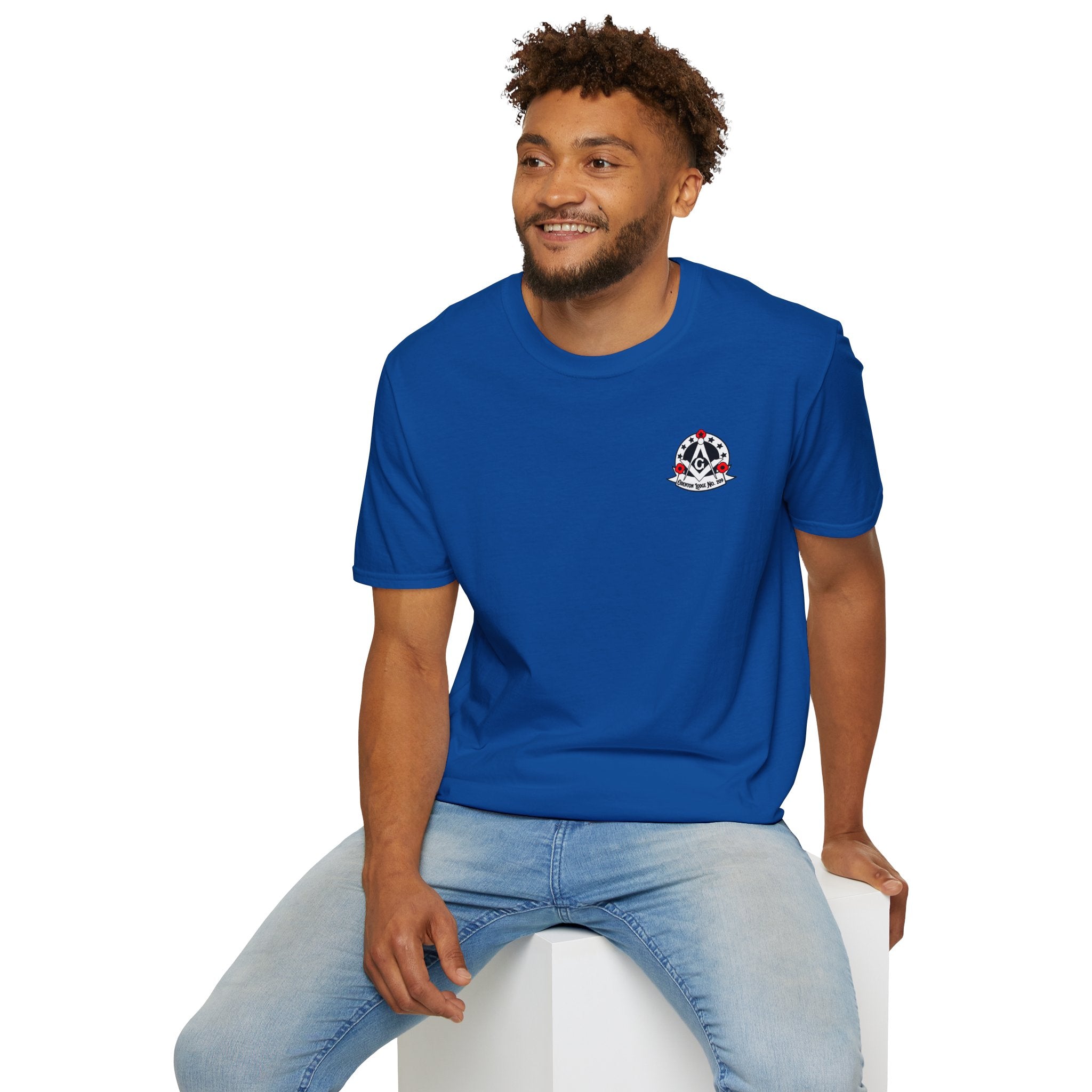 Freemason friends and family Crest Pocket T-Shirt — Masonic Symbol Blue Tee
