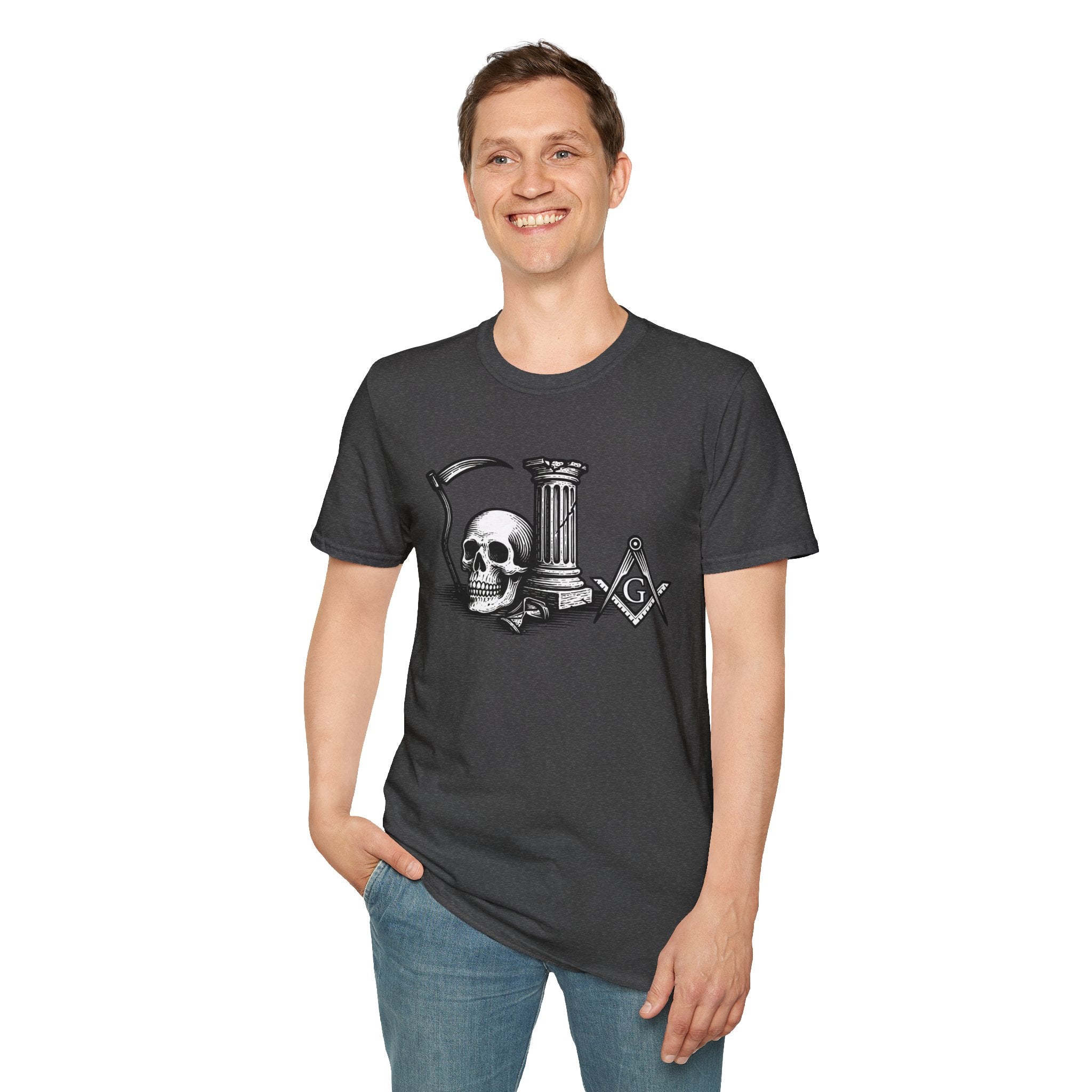 Gothic Skull Unisex T-Shirt, Softstyle Tee for Halloween, Punk Fashion, Casual Wear, Unique Gift