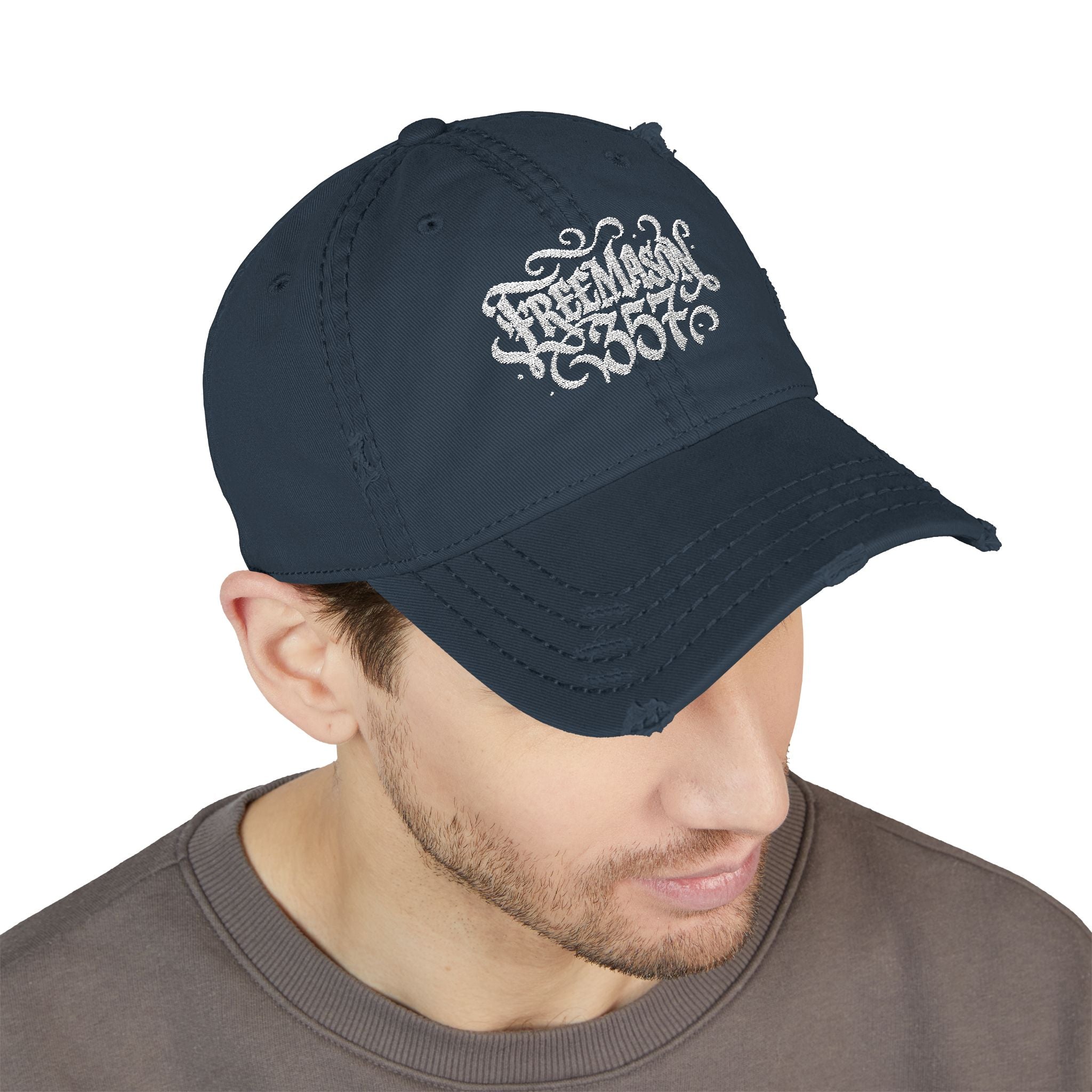 Distressed Embroidered Dad Hat, Casual Summer Headwear, Gift for Dads, Stylish Everyday Cap, Freemason Theme