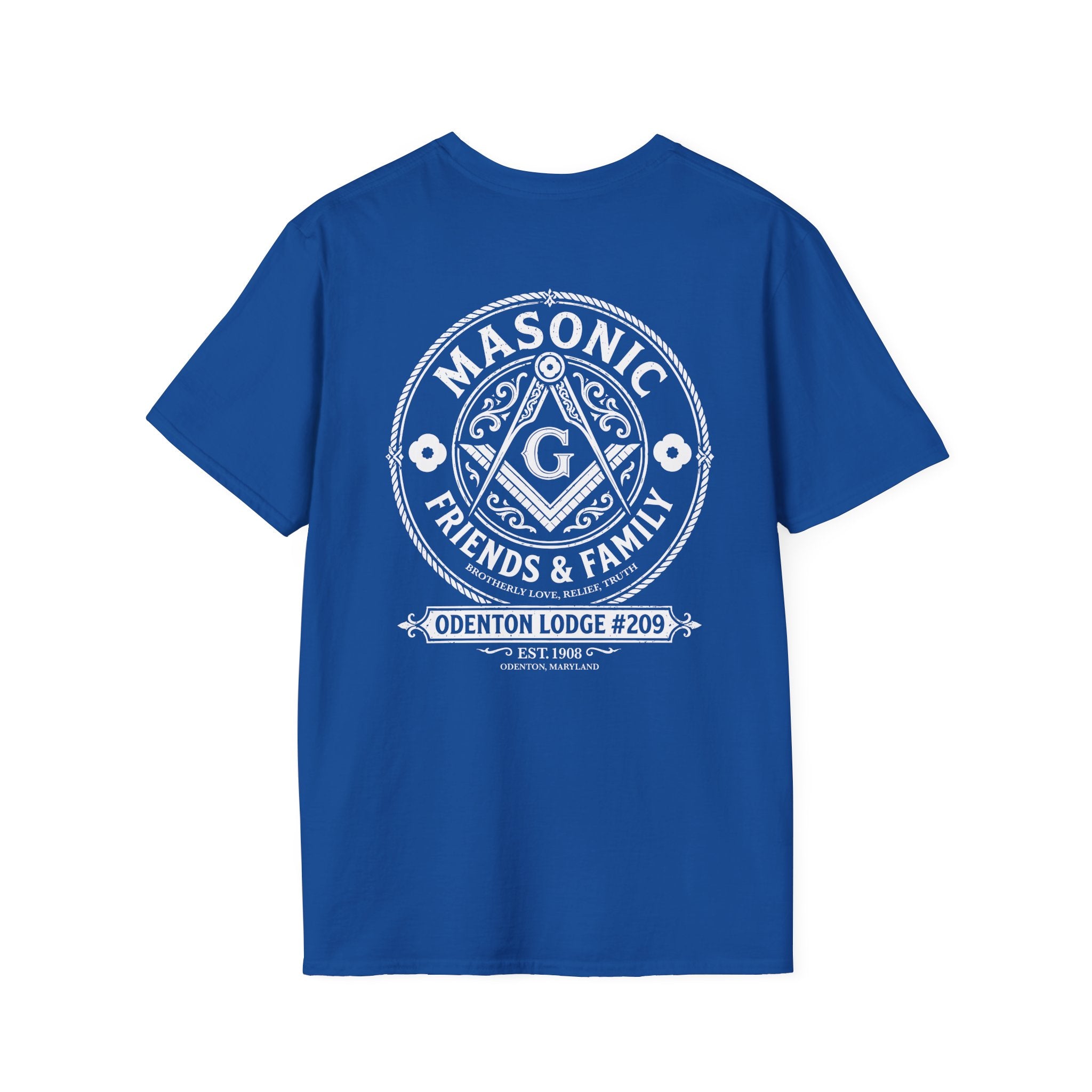 Freemason friends and family Crest Pocket T-Shirt — Masonic Symbol Blue Tee