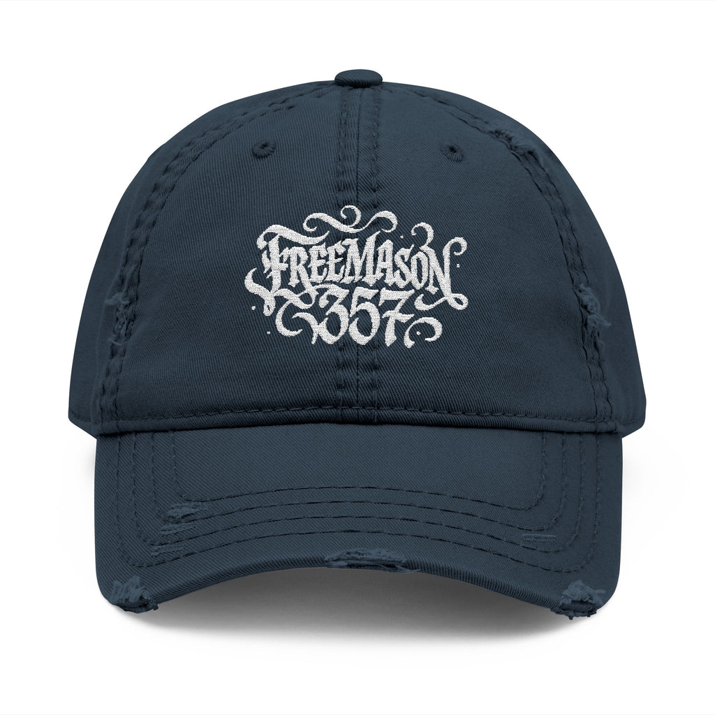 Distressed Embroidered Dad Hat, Casual Summer Headwear, Gift for Dads, Stylish Everyday Cap, Freemason Theme