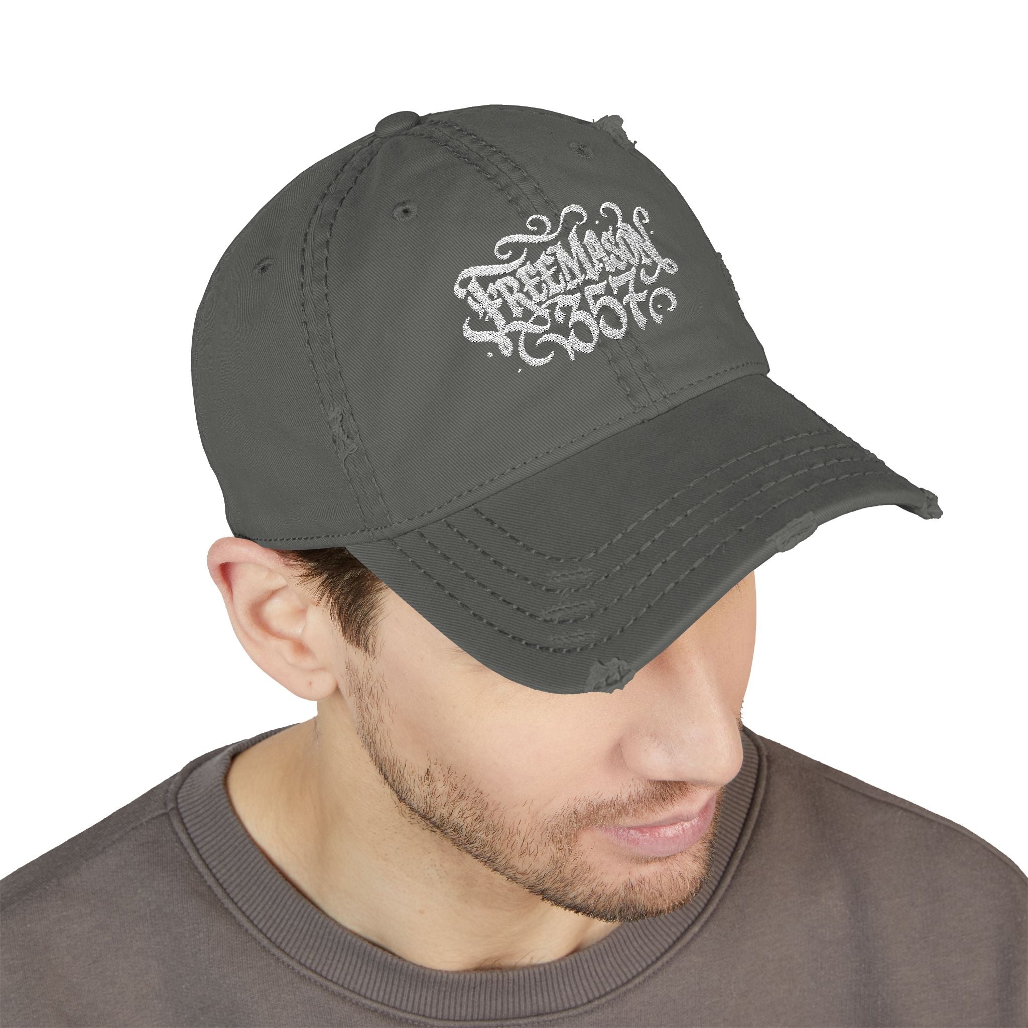Distressed Embroidered Dad Hat, Casual Summer Headwear, Gift for Dads, Stylish Everyday Cap, Freemason Theme