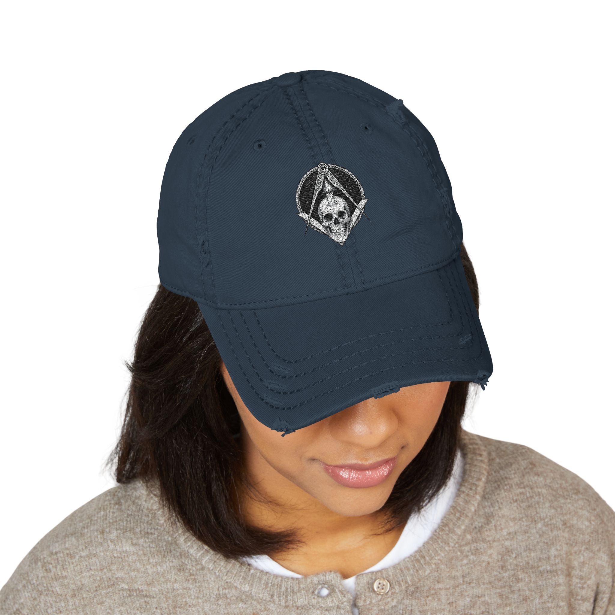 Distressed Dad Hat with Skull Embroidery, Vintage Style Cap, Casual Outdoor Hat, Gift for Dads, Everyday Wear, Trendy Accessory