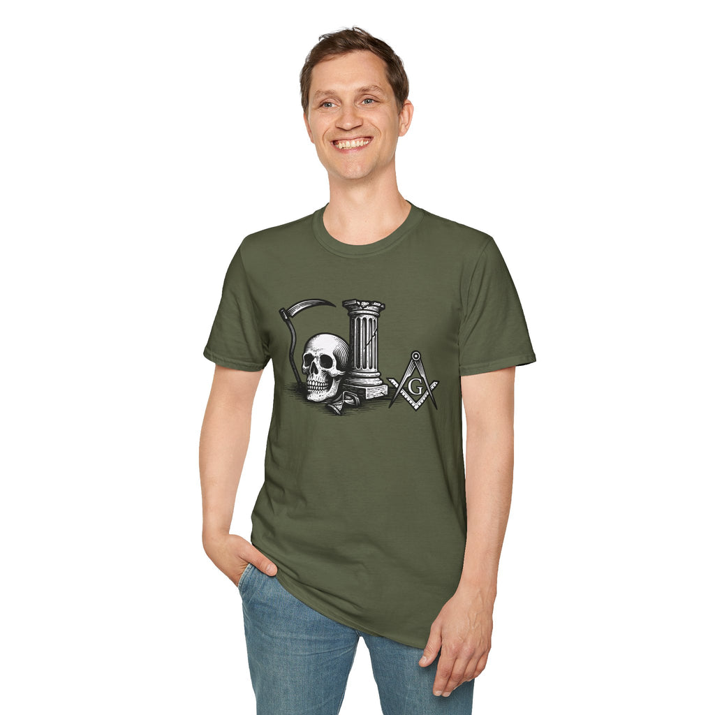 Gothic Skull Unisex T-Shirt, Softstyle Tee for Halloween, Punk Fashion, Casual Wear, Unique Gift