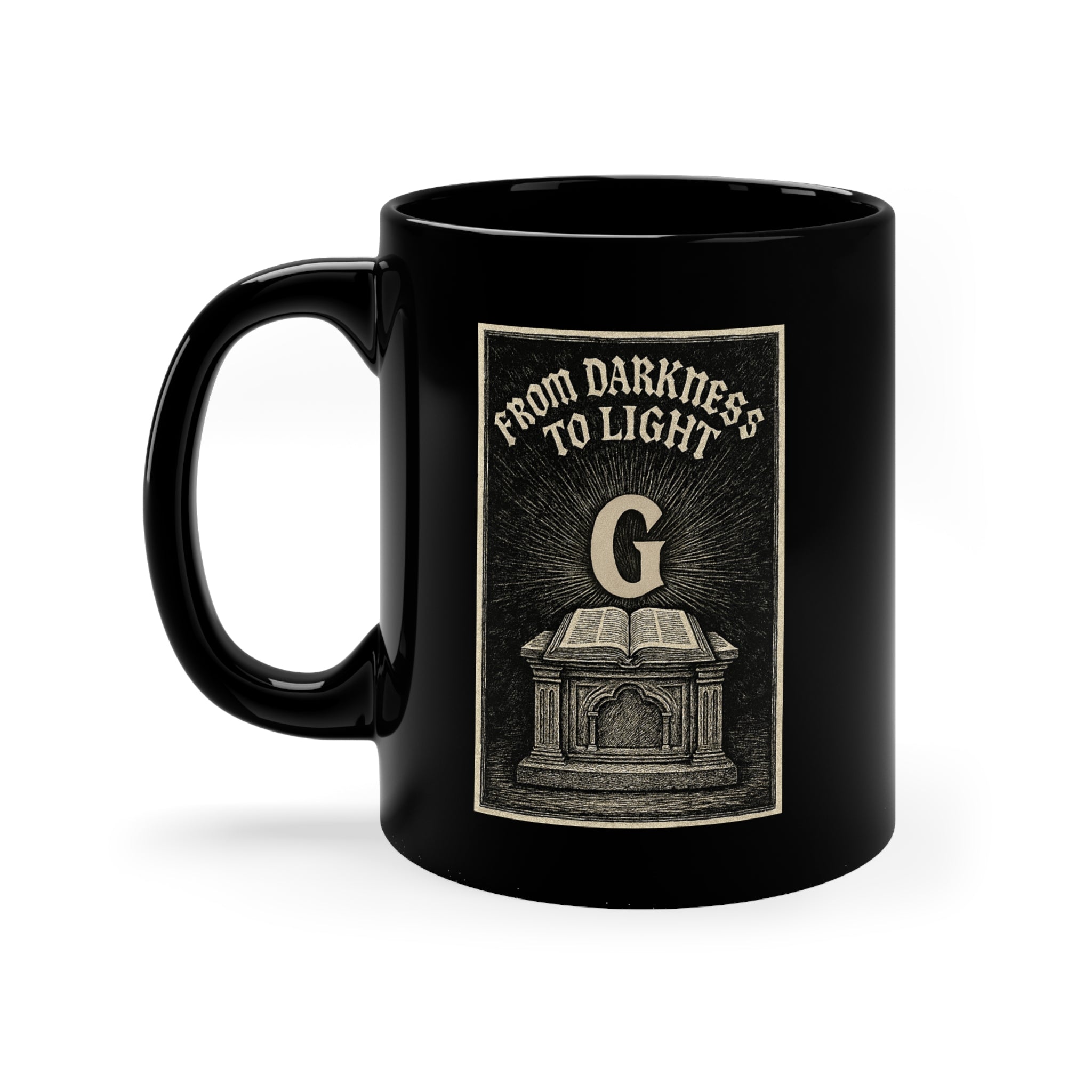 Gothic Coffee Mug, Black Mug with 'From Darkness to Light' Design, Gift for Coffee Lovers, Unique Home Decor, Inspiring Mug
