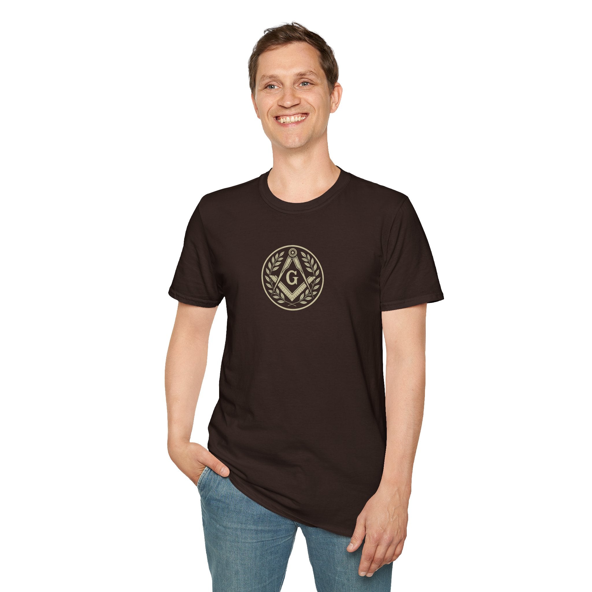 Masonic Symbol Unisex Softstyle T-Shirt | Casual Tee for Freemasons, Gift for Him, Brotherhood Apparel, Everyday Wear, Unique T-Shirt