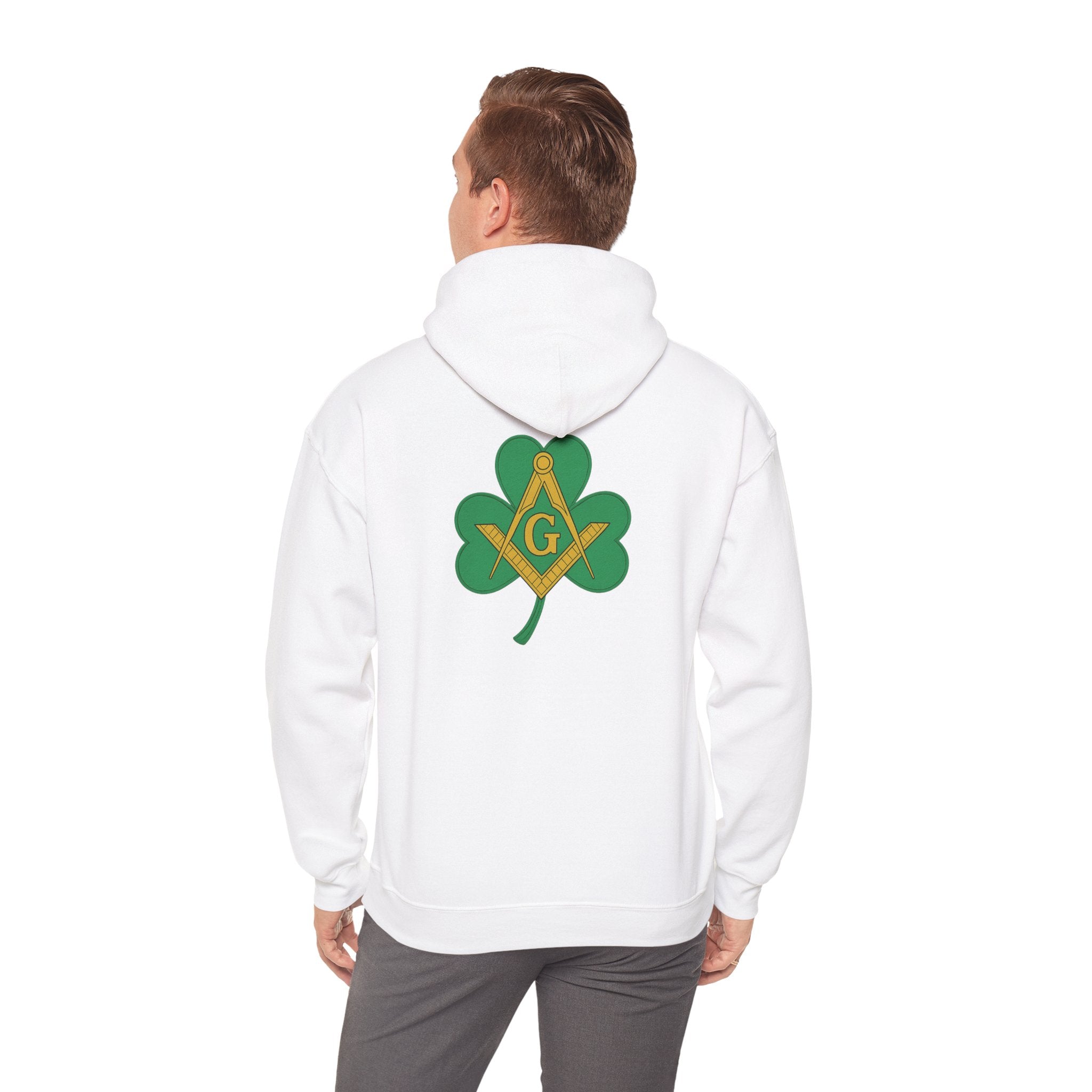 St. Patrick's Day Hooded Sweatshirt, Unisex Sweatshirt, Shamrock Sweater, Green Clover Pullover, Masonic Gift, Holiday Apparel