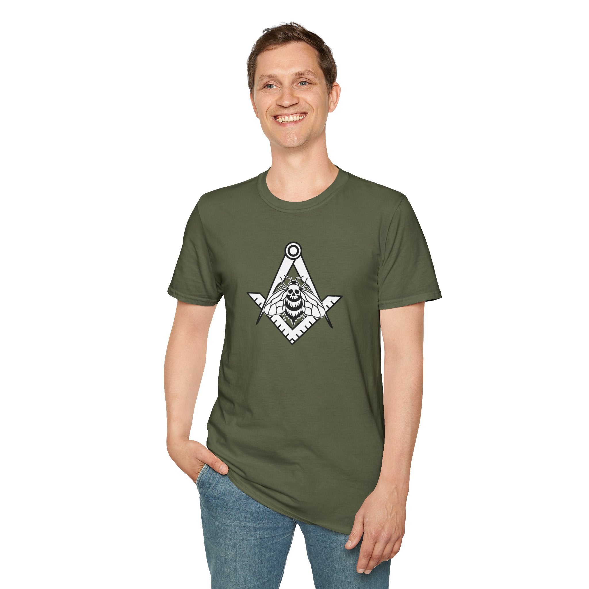 Unique Skull and Compass Design Unisex T-Shirt, Perfect for Masonic Events, Gift for Occasions, Casual Wear, Unique Gift Idea