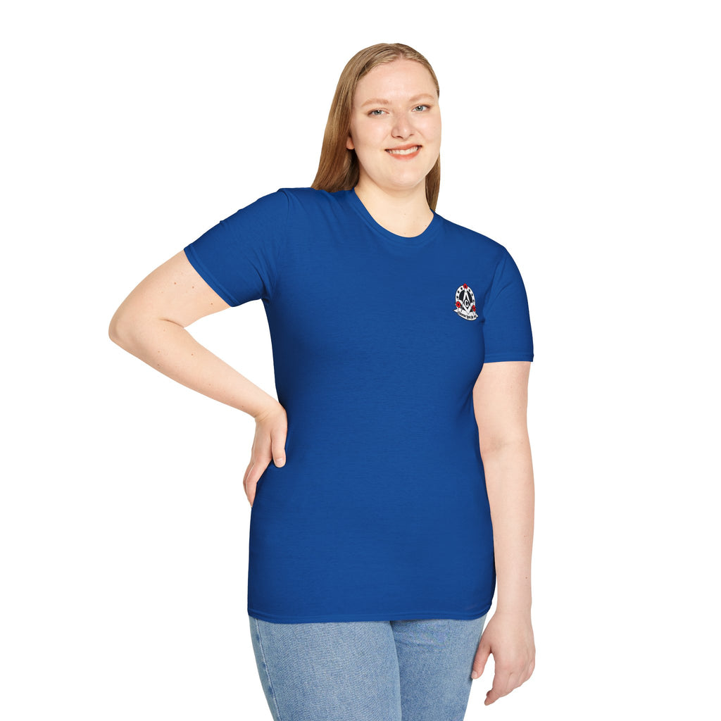 Ladies version of Freemason friends and family T-Shirt — Masonic Symbol Blue Tee