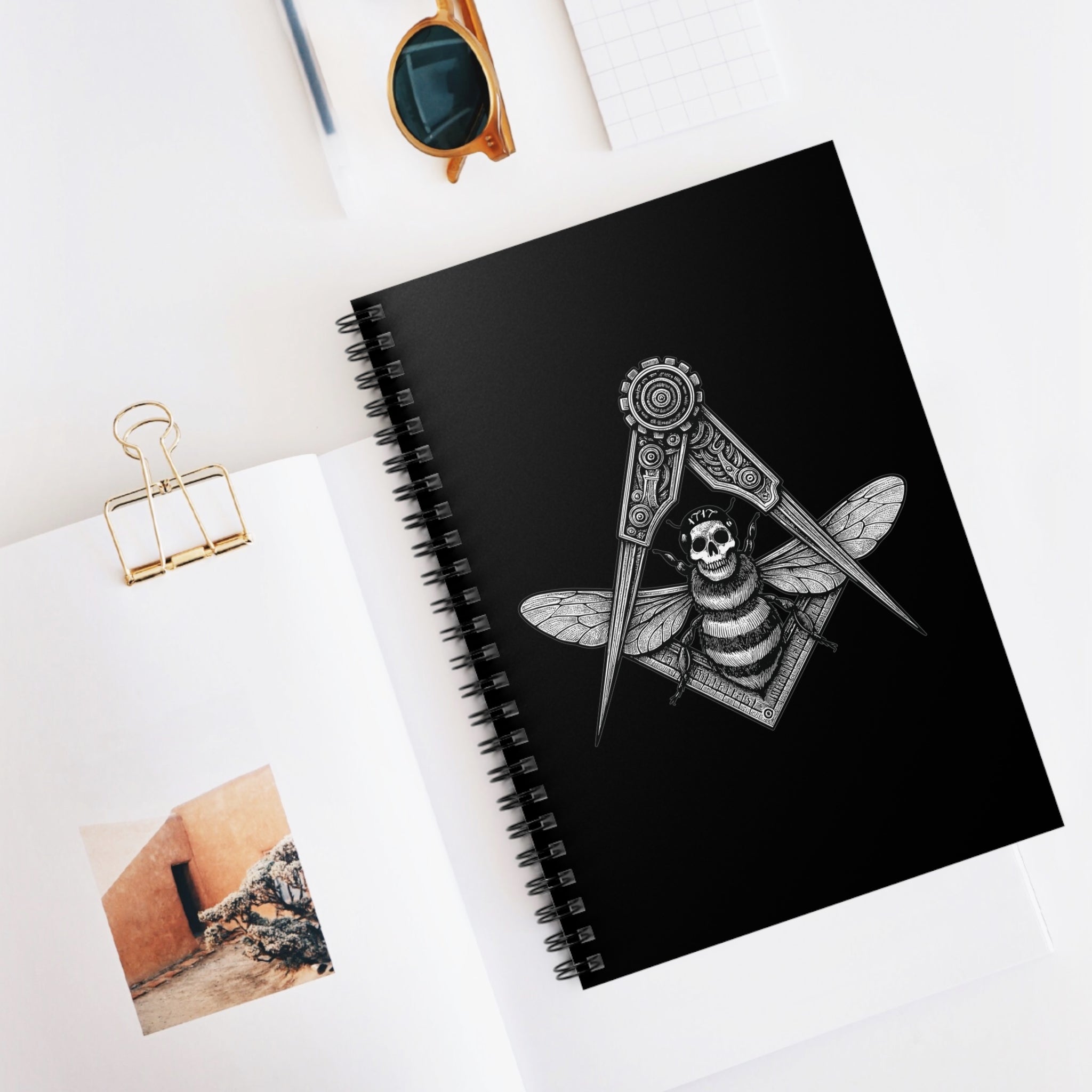 Masonic Bee Spiral Notebook - Gothic Stationery, Art Journal, Sketchbook, Gift for Architects, Unique Office Supply