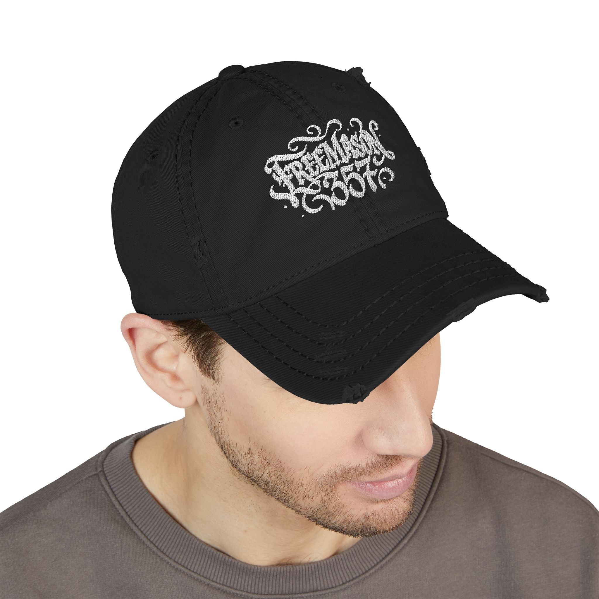 Distressed Embroidered Dad Hat, Casual Summer Headwear, Gift for Dads, Stylish Everyday Cap, Freemason Theme