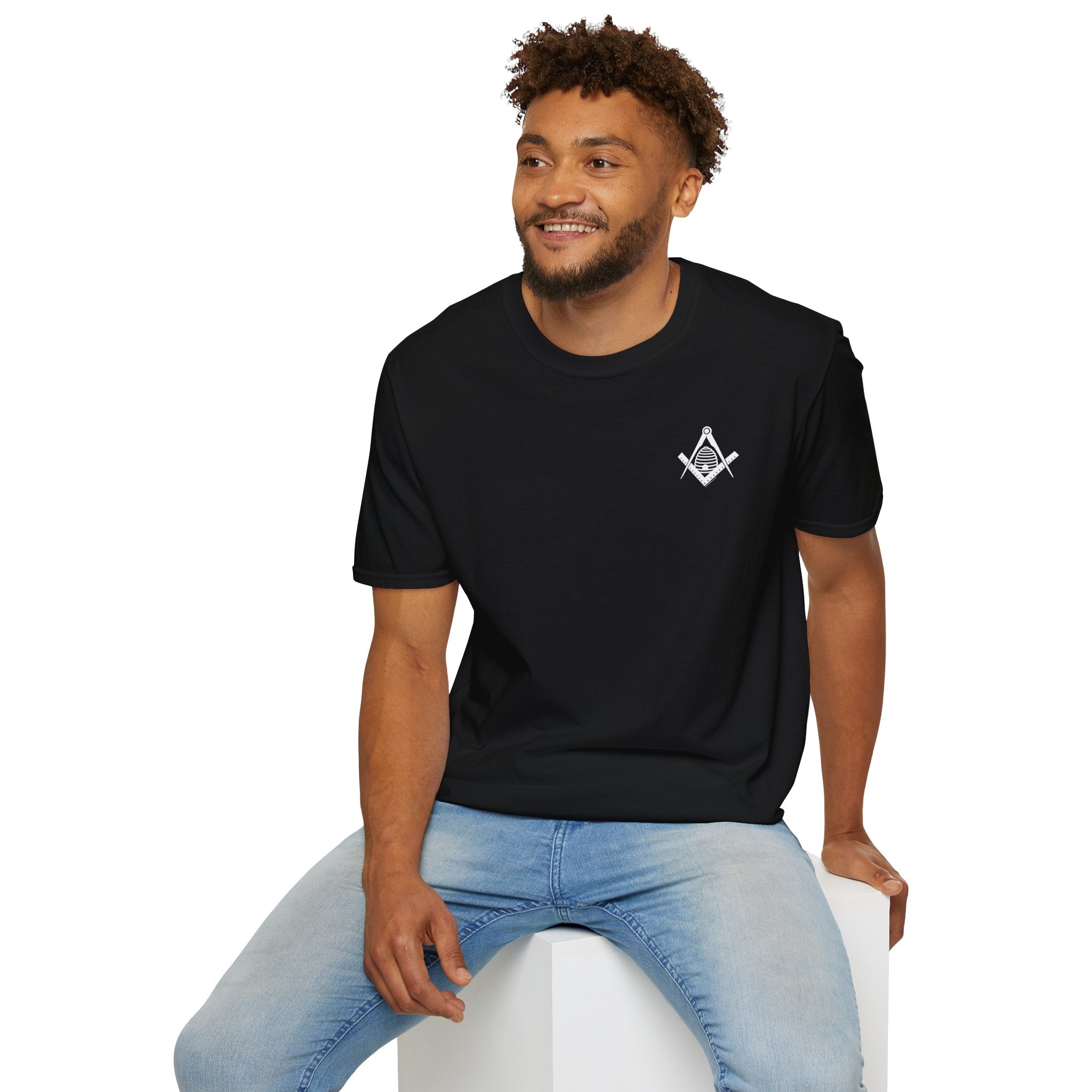 Masonic Beehive Graphic Tee, Unisex Softstyle T-Shirt, Freemason Gift, Symbolic Apparel, Lodge Wear, Brotherhood Shirt, Casual Fashion