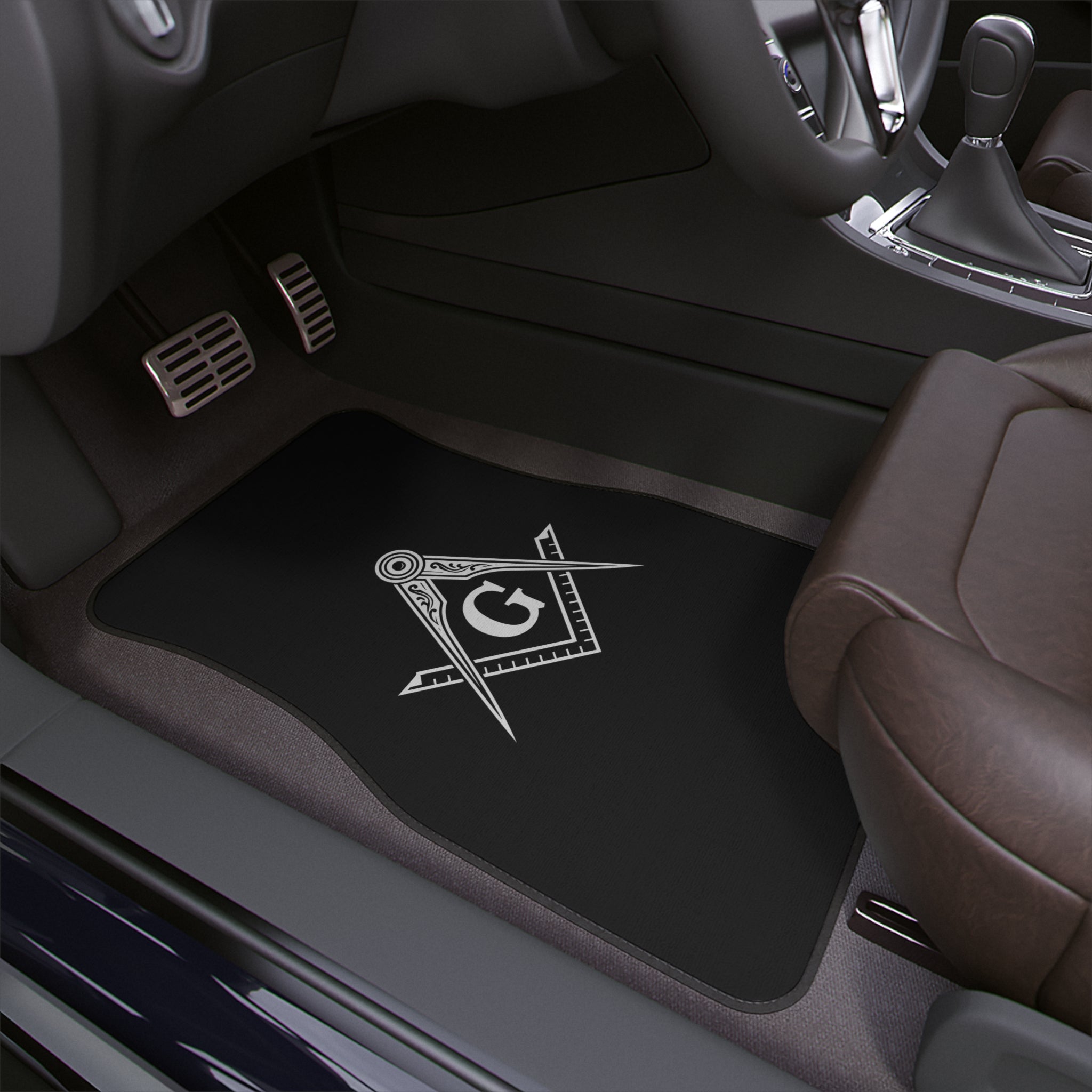 Masonic Car Floor Mat, Custom Fit Auto Mat, Freemason Gift, Durable Car Accessories, Black Floor Protector